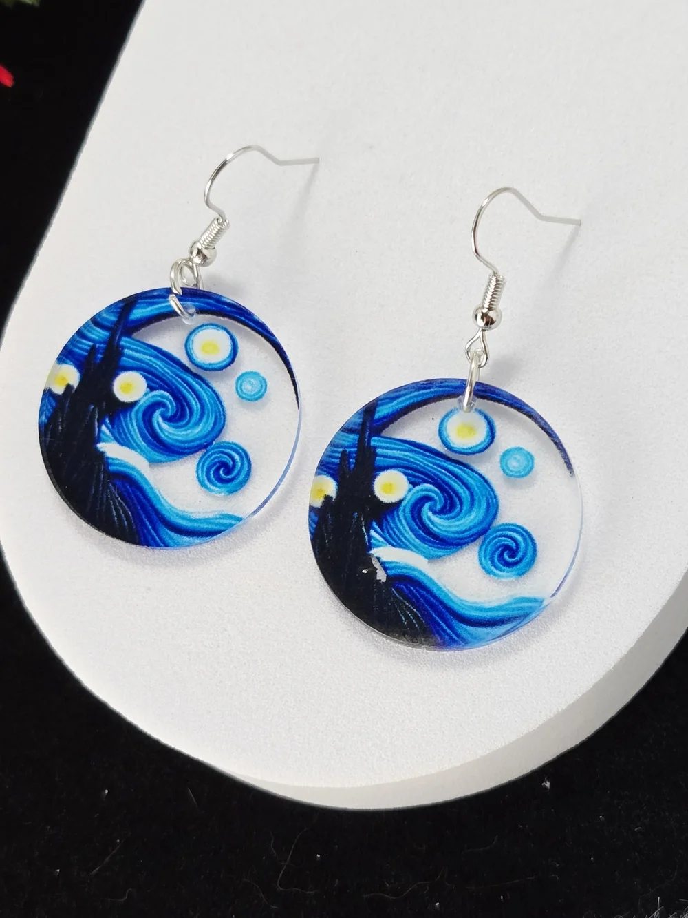 Van Gogh Starry Night Earrings Blue Acrylic Art Teacher Museum Dangle Celestial